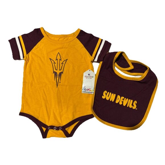 NCAA Arizona State Sun Devils ASU girls  bodysuit Set with hairband 6 - 12 New - Picture 1 of 5